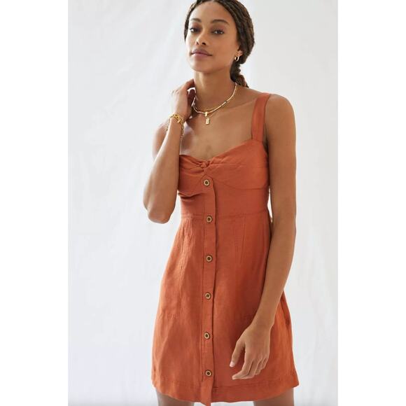ANTHROPOLOGIE x MAEVE Linen Twist Front Mini Dress Rusted Orange {G12} - Picture 2 of 7